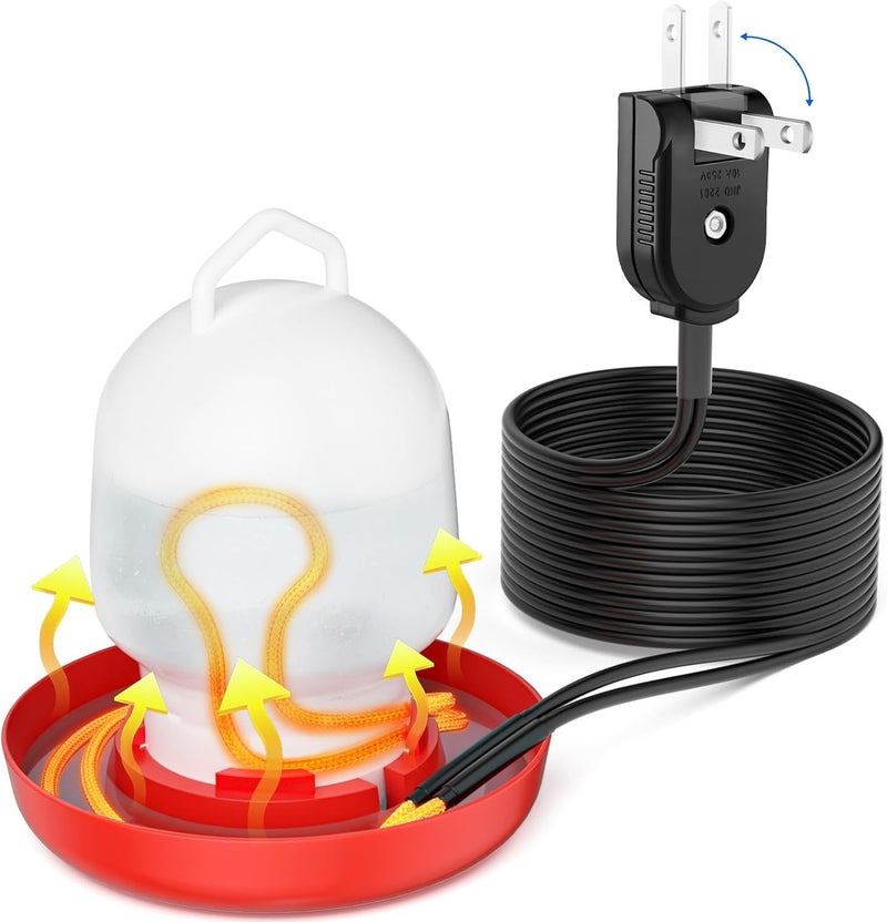 suooydoy Chickens Water Heater Cord, 1-6 Gallons Heated Chicken Waterer for Winter, 9ft Freeze Proof Poultry Water Heater Cord, Prevents Water Freezing in Drinkers for Small Animals Rabbits, Ducks, Guinea Pigs - Image 1